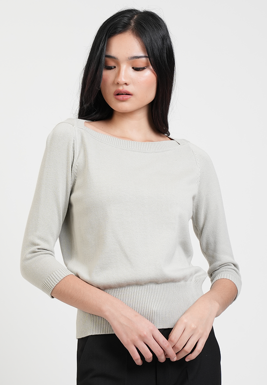 Cora Wide Boatneck 3/4 Sleeve Fine Knit Top