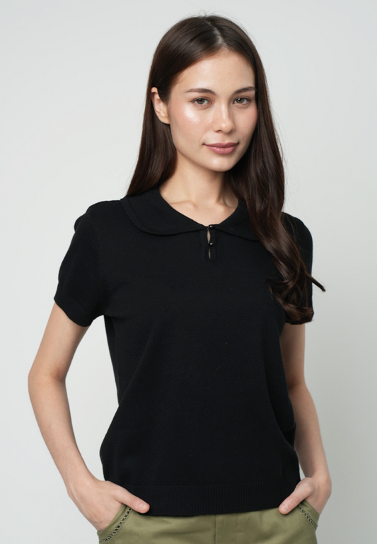 Alessia Knit Top with Peter Pan Collar and Keyhole