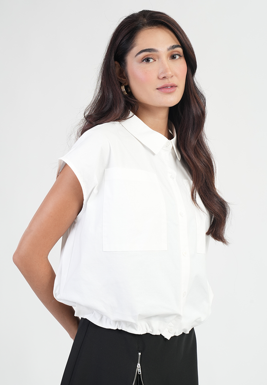 Bree Collared Neck Dual Pocket Top