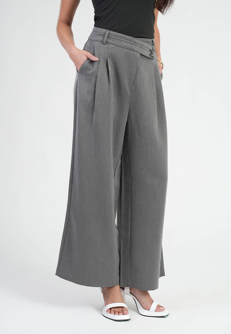 Kira Asymmetric Overlap Wide-Leg Trousers