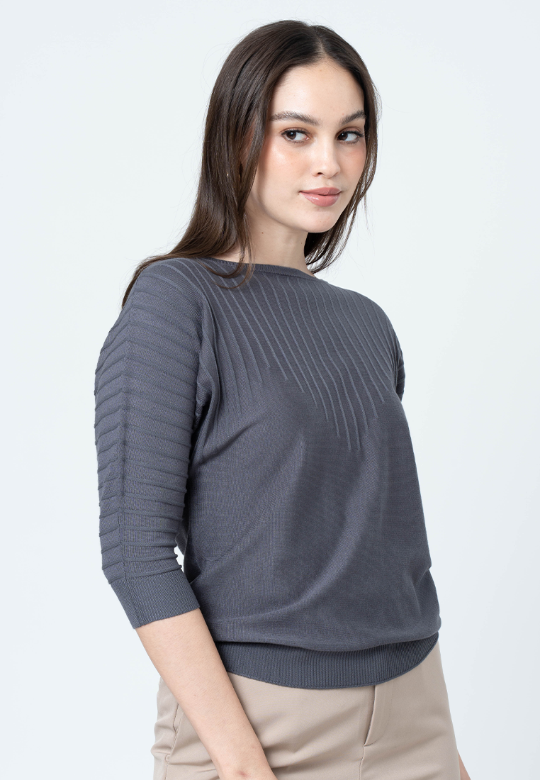 Moriah Knit Top with 3/4 Sleeves and Ribbing Details