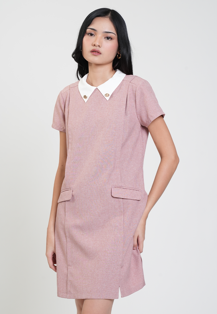 Dioone Flap Pocket Shift Dress with Collar