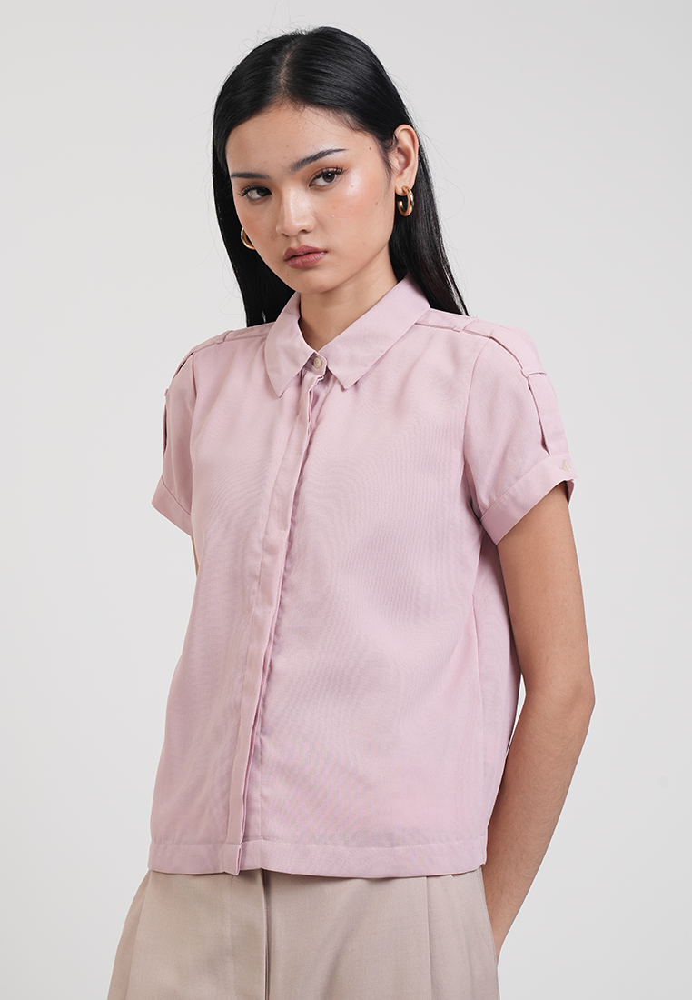 Clarisse Short Sleeve Button Down Shoulder Blouse