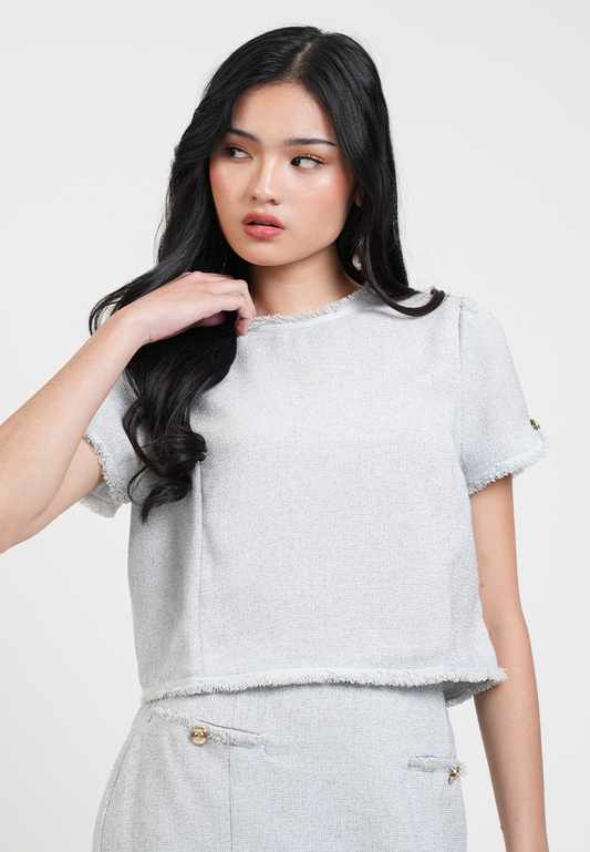 Solene Textured Tweed Shell Cropped Top