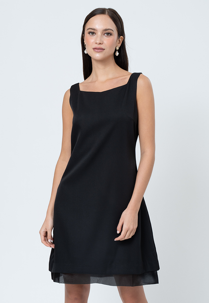 Sabine Sleeveless Dress with Organza Hem Layering Detail