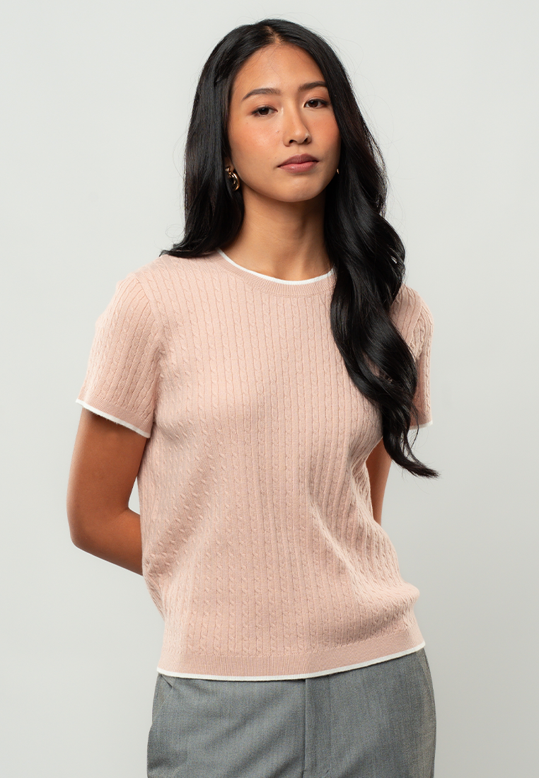 Cheena Cable Knit Contrast Trim Top