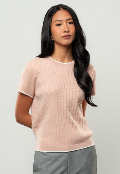 Cheena Cable Knit Contrast Trim Top