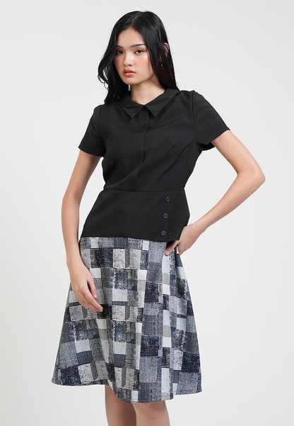 Mary Jane Geometric Print Collared A-Line Dress