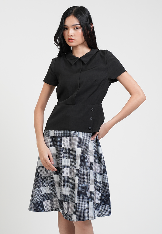 Mary Jane Geometric Print Collared A-Line Dress