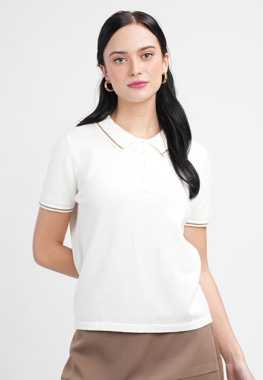 Rynleigh Knitted Top with Textured Collar and Contrast Line
