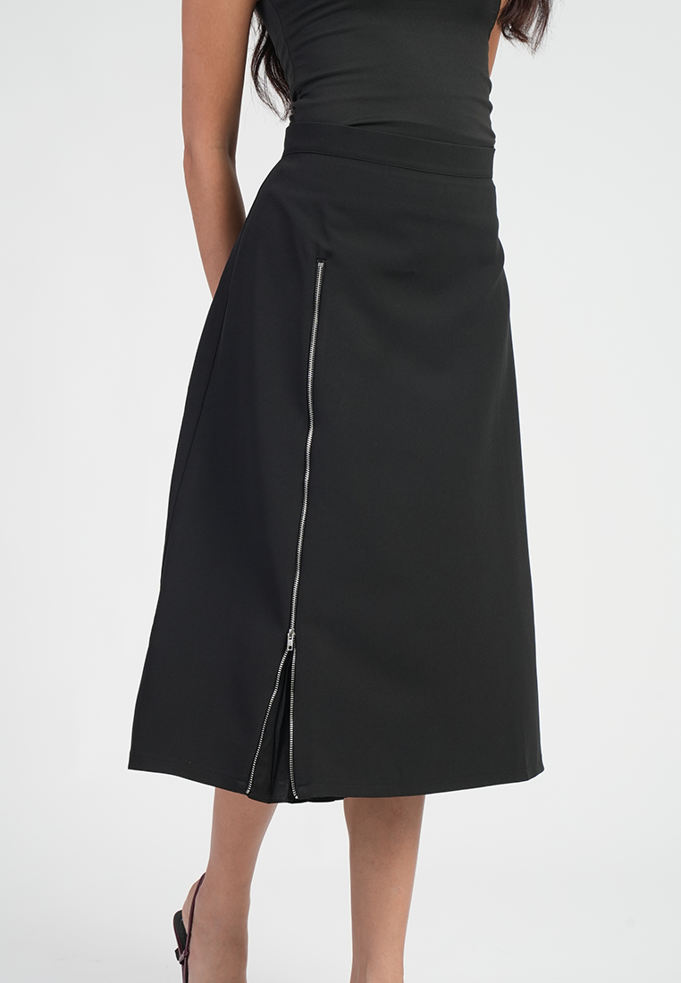 Natalia High Waisted Side-Zip Pleated Midi Skirt