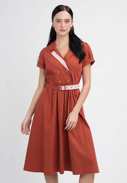 Maxine Button-Down Belted Midi A-Line Dress