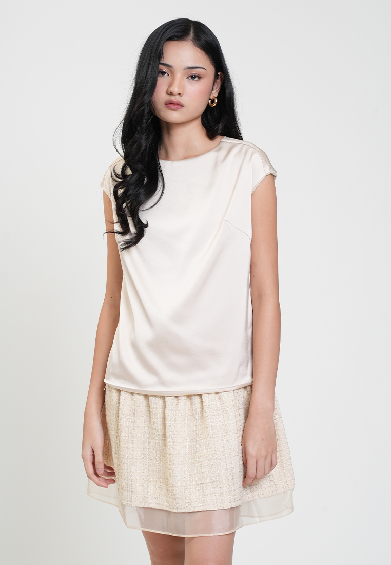 Chastine Cap Sleeve Satin Drop Waist Dress