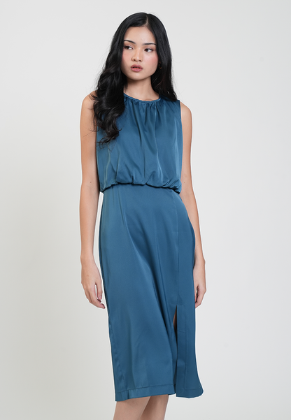 Linden Sleeveless Blouson Midi Dress with Slit