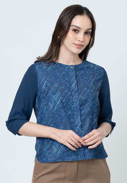 Immarra Hatching Printed Top with 3/4" Sleeves