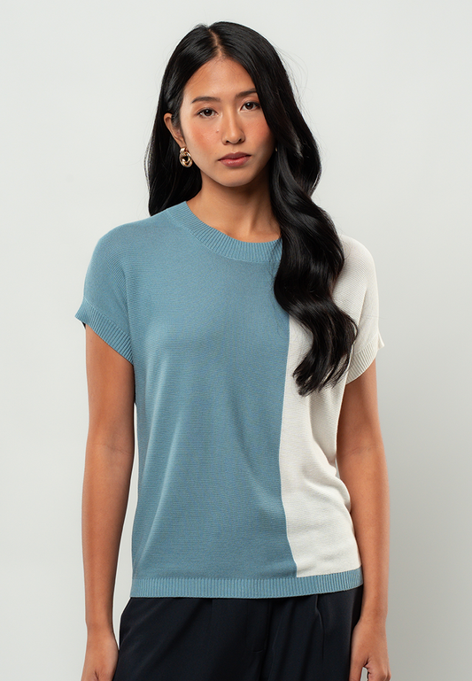 Jessa Colorblock Short-Sleeve Knit Crewneck Blouse