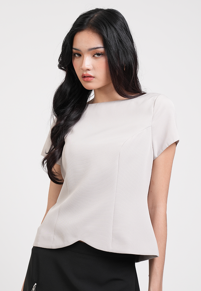 Roux Boat Neck Scalloped Hem Blouse