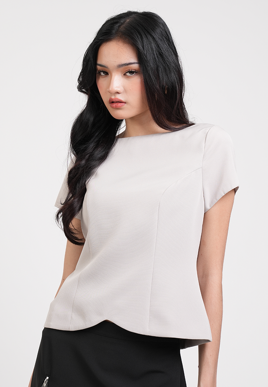 Roux Boat Neck Scalloped Hem Blouse