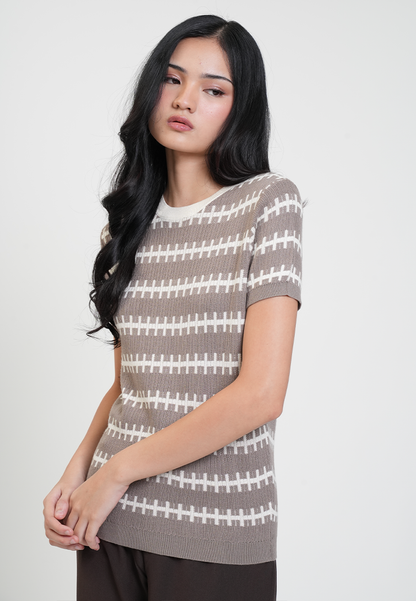 Jenna Knitted Print Short Sleeve Top