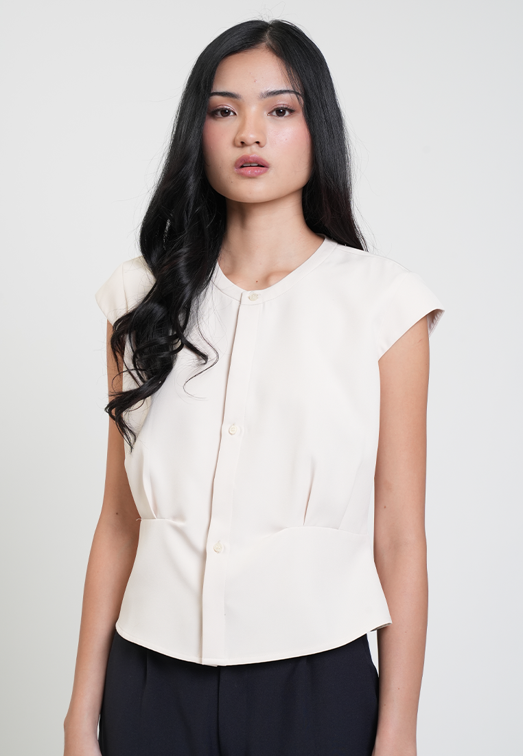 Celine Placket Button Cap Sleeve Top