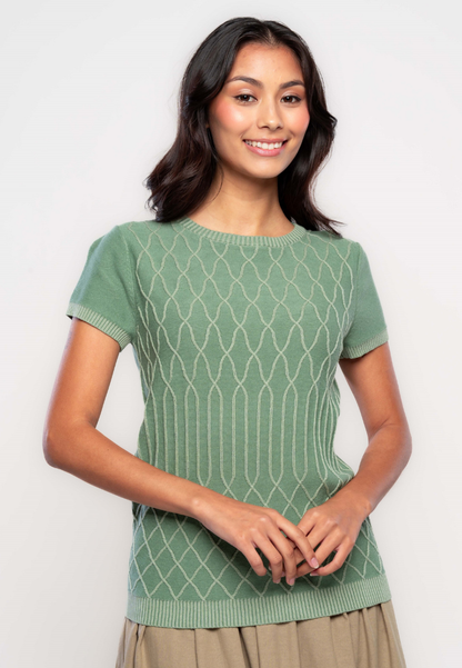 Sadie Contrast and Embossed Geometric Flat Knit Top