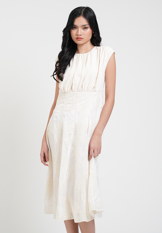 Tessa Cap Sleeve Lace Detail Midi Dress