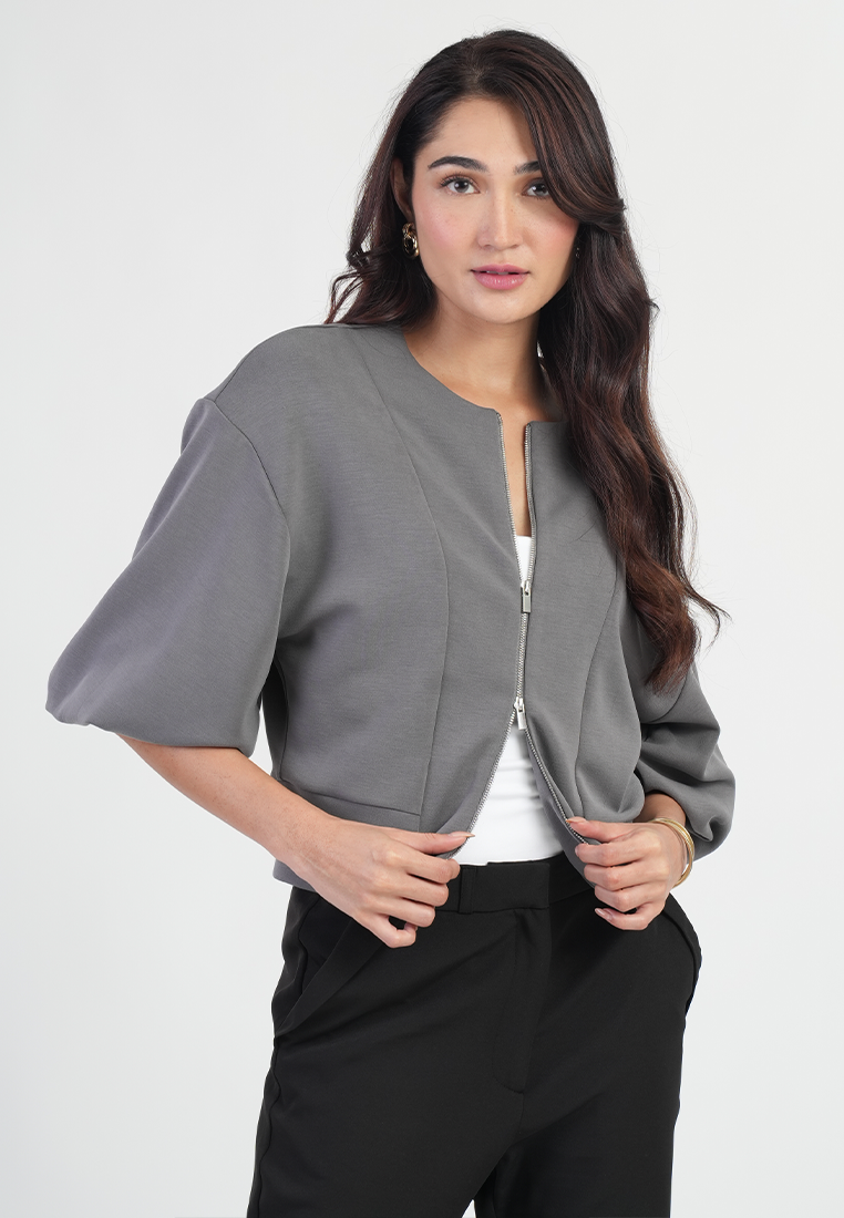 Lunavelle Dolman Sleeve Zip-Up Knit Jacket