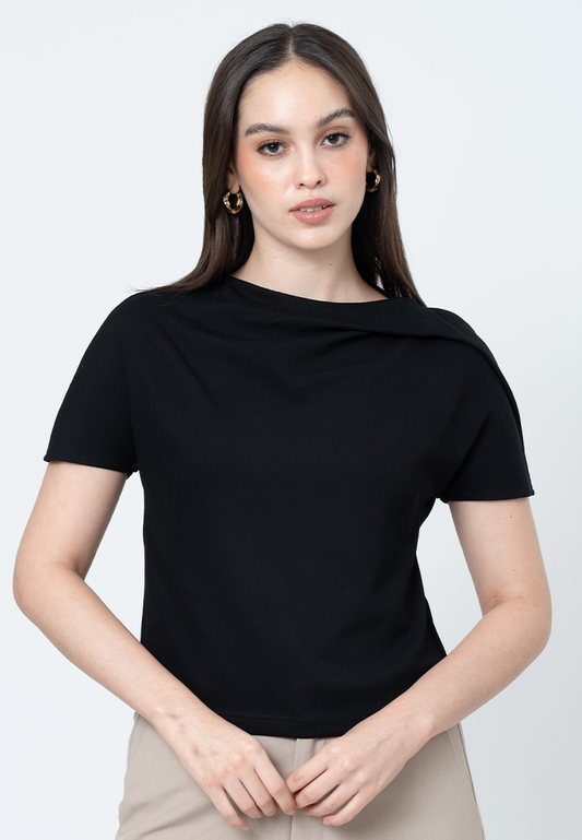 Maelle Cowl Neck Overextended Textured Top