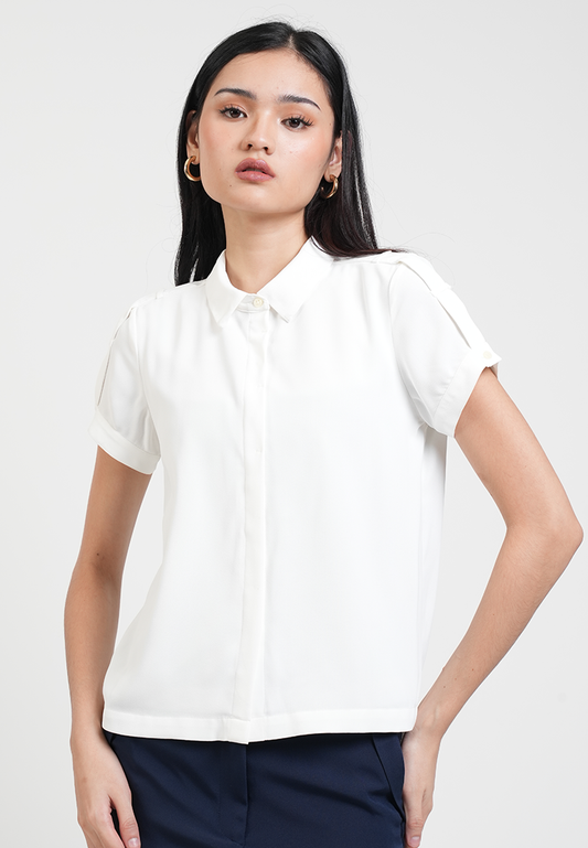 Clarisse Short Sleeve Button Down Shoulder Blouse