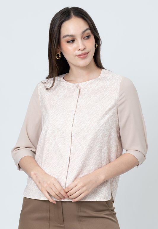Immarra Hatching Printed Top with 3/4" Sleeves