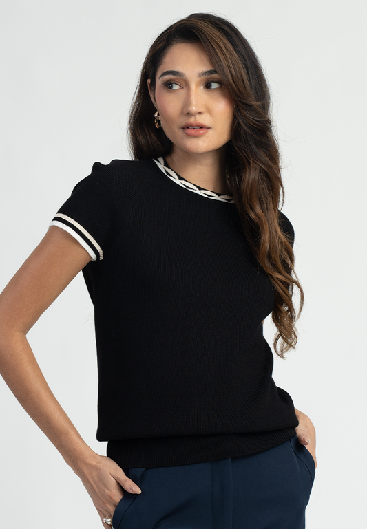 Serin Fine Ribbed Knit Short Sleeve Top