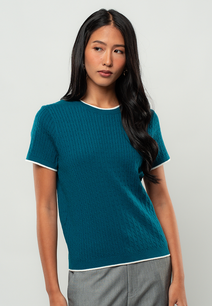 Cheena Cable Knit Contrast Trim Top