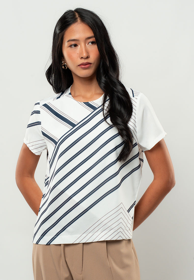 Monika Striped Short Sleeve Blouse