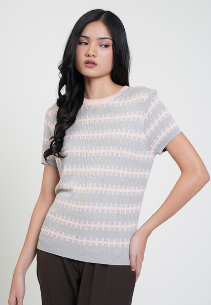 Jenna Knitted Print Short Sleeve Top