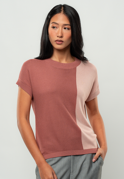 Jessa Colorblock Short-Sleeve Knit Crewneck Blouse