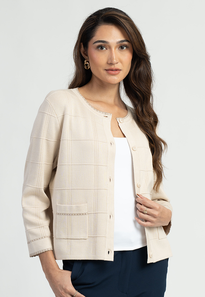Naya Grid Knit Cardigan with Patch Pockets