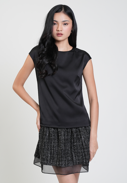 Chastine Cap Sleeve Satin Drop Waist Dress