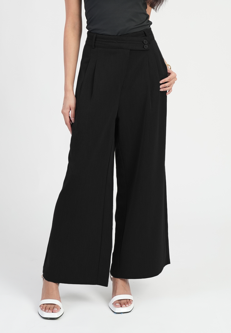 Kira Asymmetric Overlap Wide-Leg Trousers