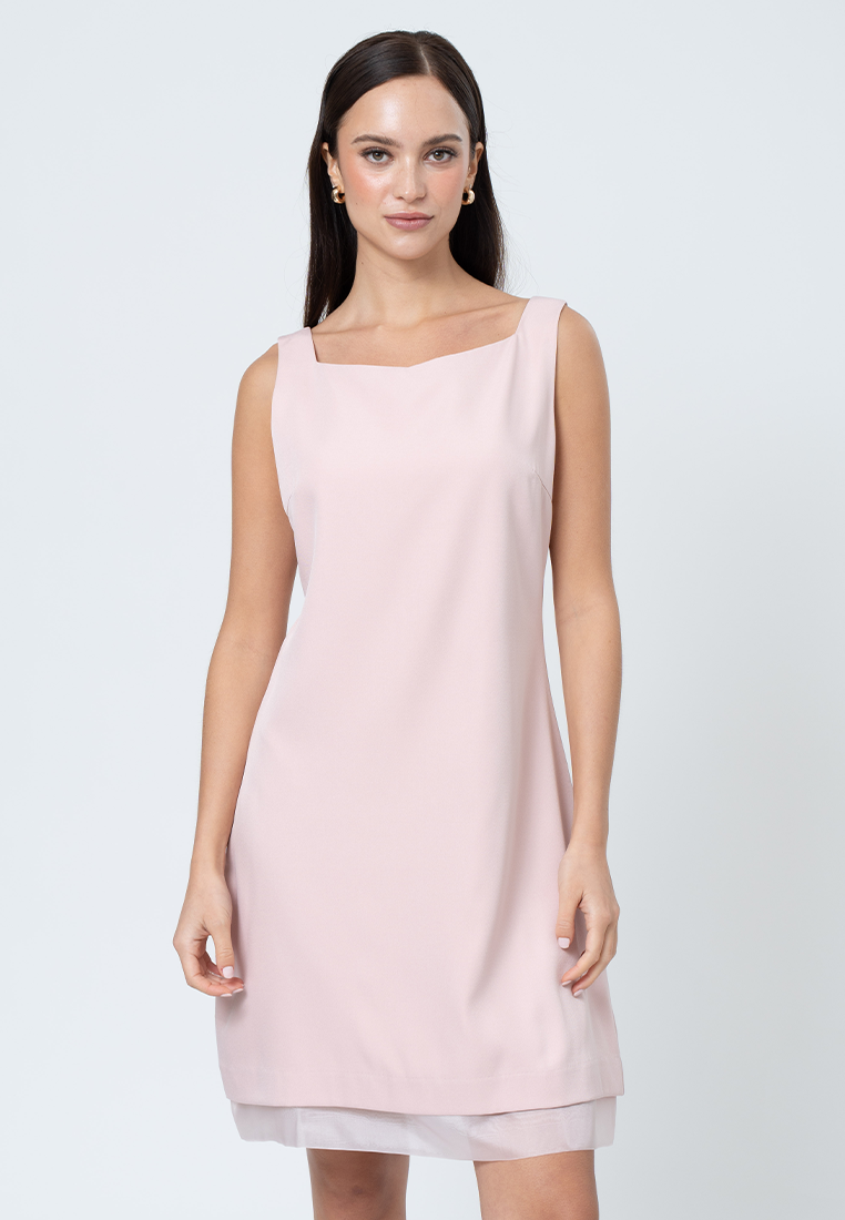 Sabine Sleeveless Dress with Organza Hem Layering Detail