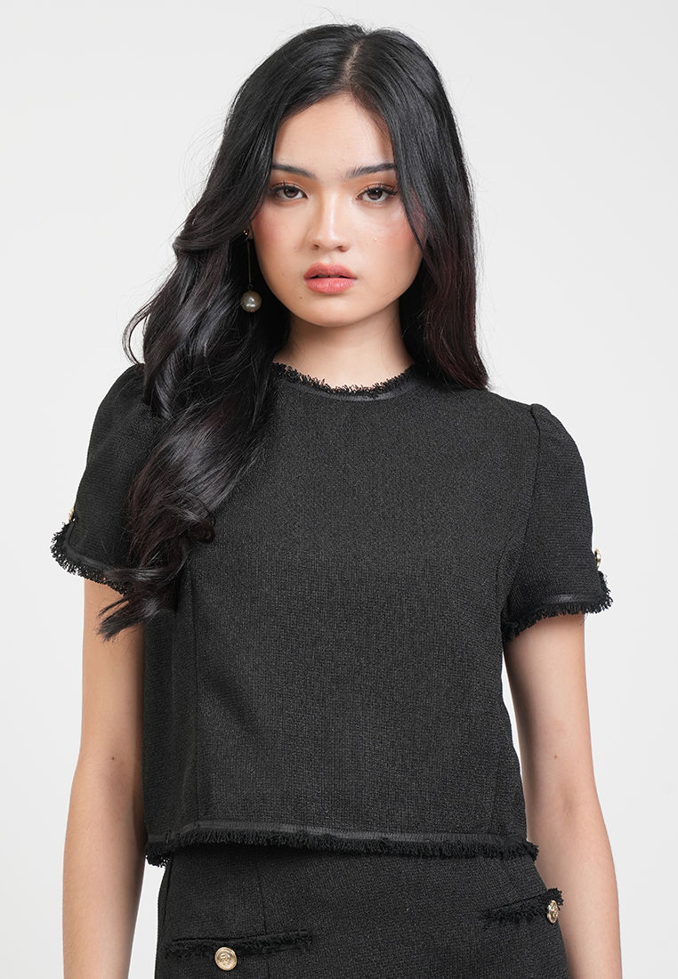 Solene Textured Tweed Shell Cropped Top
