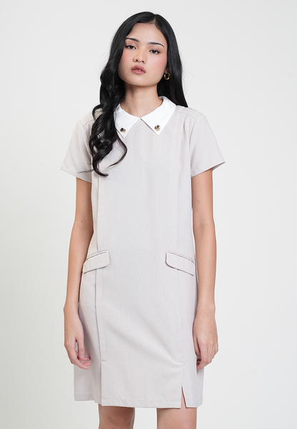 Dioone Flap Pocket Shift Dress with Collar