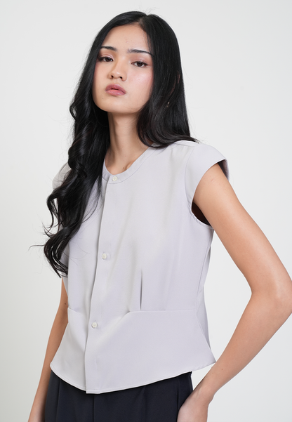 Celine Placket Button Cap Sleeve Top