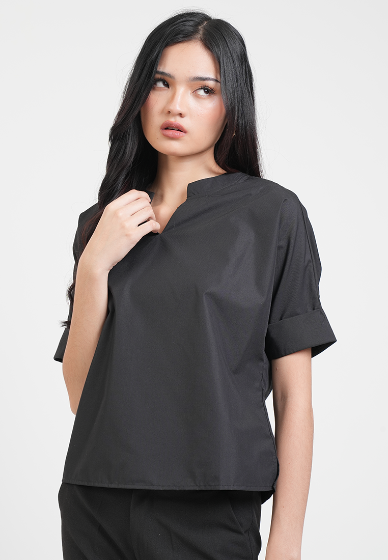 Aivee Notched Neckline Short Sleeve Blouse