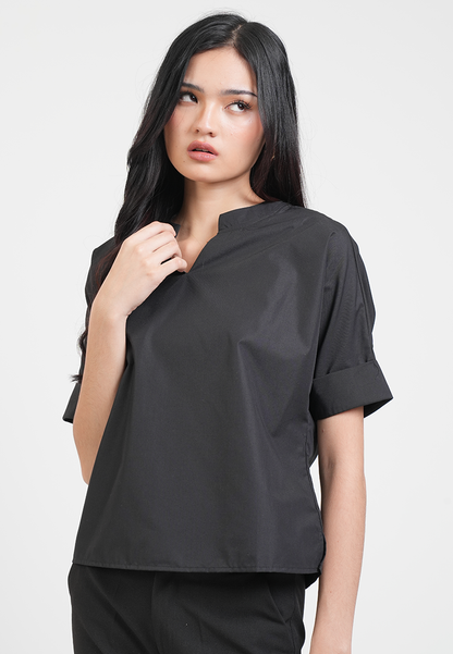 Aivee Notched Neckline Short Sleeve Blouse