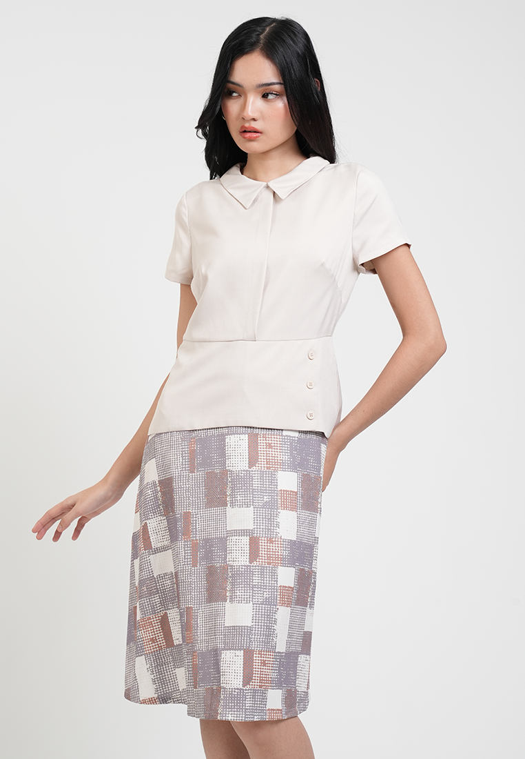 Mary Jane Geometric Print Collared A-Line Dress
