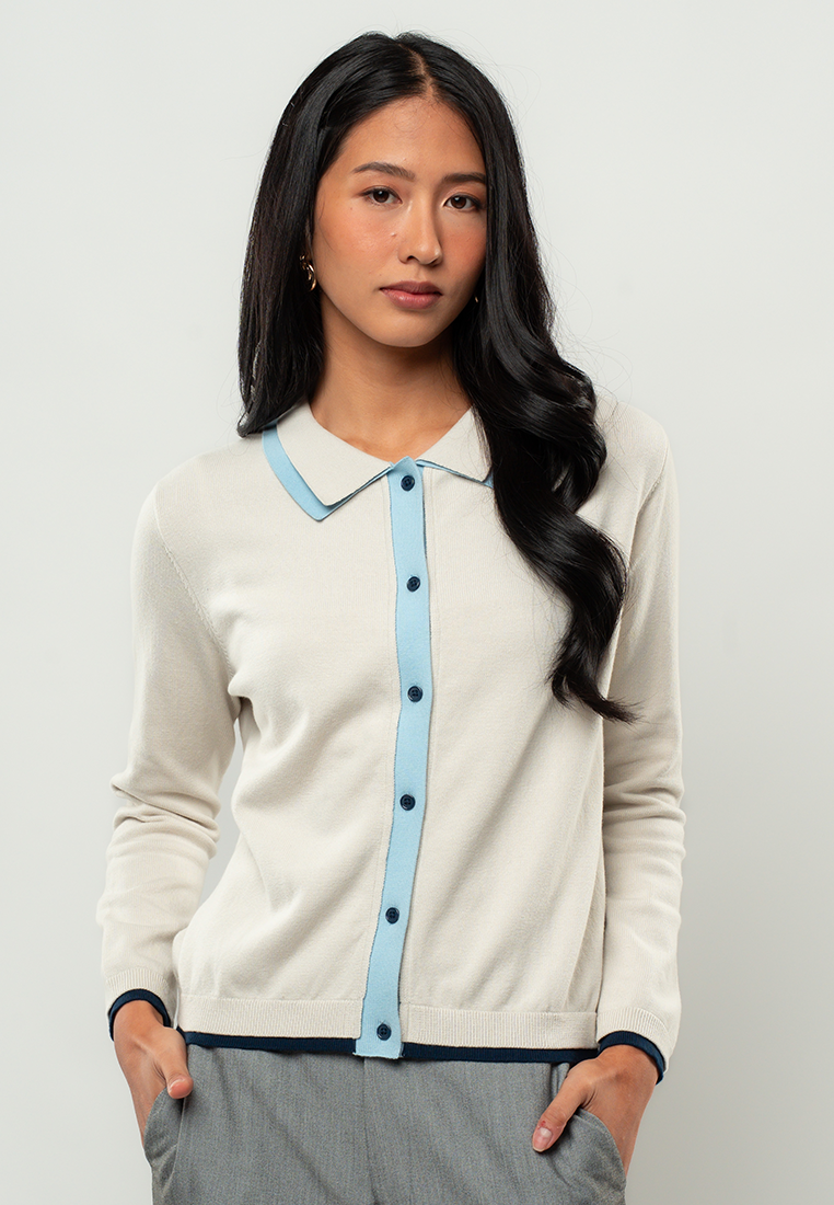 Maya Fitted Collared Cardigan with Contrast Placket