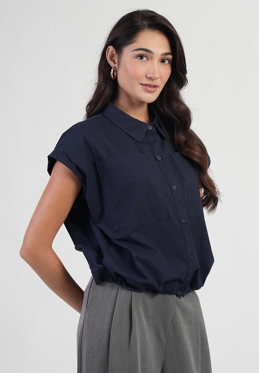 Bree Collared Neck Dual Pocket Top