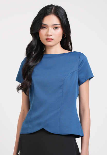 Roux Boat Neck Scalloped Hem Blouse