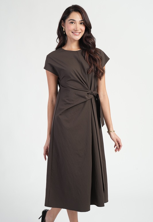 Alessandra Cap Sleeves Front Tie Dress