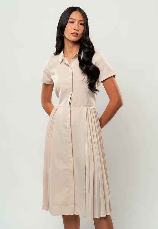 Maia Pleated Collared A-line Dress
